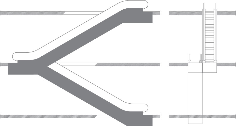 Безперервний ескалатор з одностороннім рухом