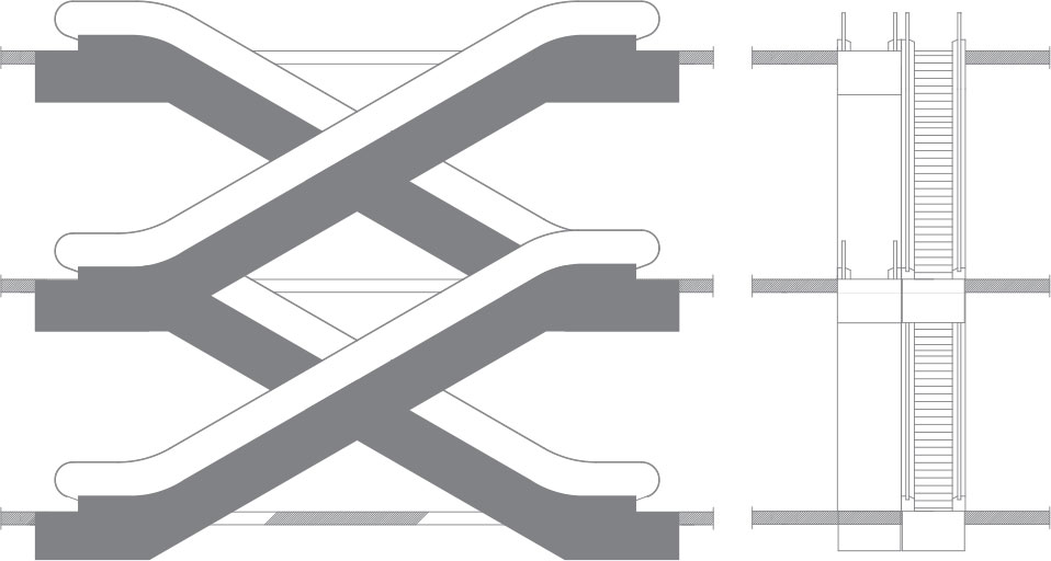Ескалатор навхрест — безперервний двосторонній рух