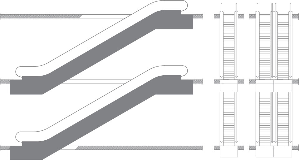 Перерваний і паралельний ескалатор — одно- та двосторонній рух